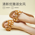 Ladies Bow Shoes Slipper Japanese Style Linen Bow Slippers Supplier